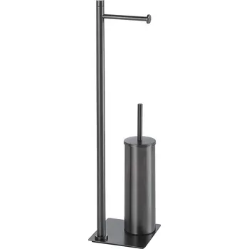 WC štětka Gedy TRILLY stojan s držákem na toaletní papír a WC štětkou, hranatý, gun metal