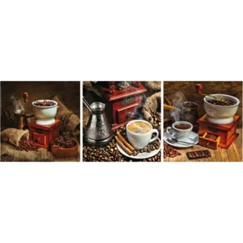 Obraz Bondecor Obraz sada 3 kusy, tisk na papír lepený na MDF desku, 30x90 cm, Káva