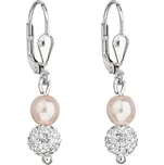 Stříbrné náušnice visací s Preciosa krystaly růžové kulaté 31244.3