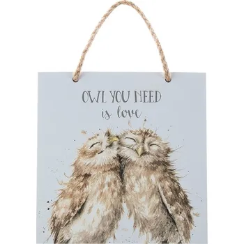 Dřevěná cedule Wrendale Designs "Birds of a Feather", 15x15 cm - Sovy