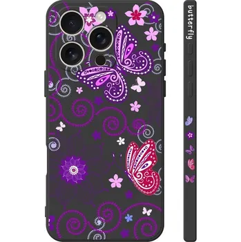 Pouzdro na mobilní telefon Kryt Design iPhone 16 Pro Max Fialoví motýlci černý (obal neboli pouzdro na iPhone 16 Pro Max)