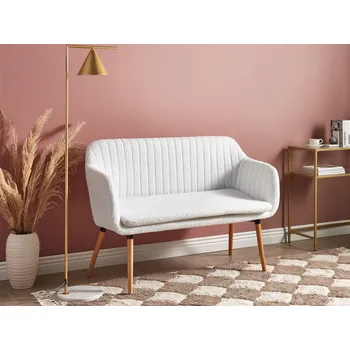 Pohovka Kuchyňská pohovka krémově bílá buklé látková čalouněná dvoumístná kovový rám nohy ze světlého dřeva Beliani