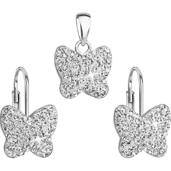 Náušnice Sada šperků s krystaly Preciosa náušnice a přívěsek bílý motýl 39144.1 crystal