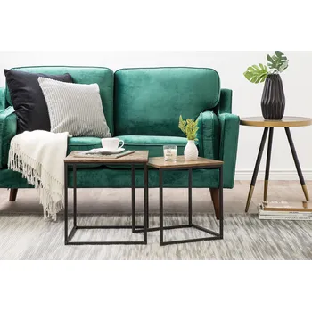 Konferenční stolek Sada 2 kávových stolků tmavé dřevo černý kovový rám průmyslový styl obývák Beliani