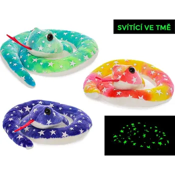 plyšák Had plyšový 15 cm svítící ve tmě - mix barev (fialová, oranžová, zelená)