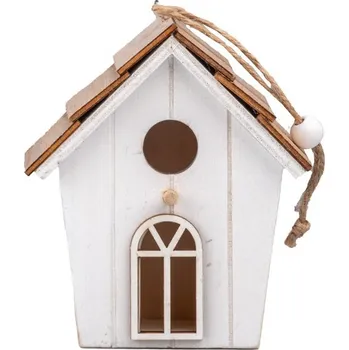 Závěs dřevo 105x120mm budka, přírodní, bílá