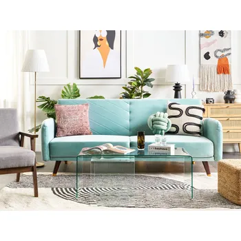 Pohovka Rozkládací pohovka světle modrá sametové čalounění moderní obývací pokoj 3místná dřevěné nohy	 Beliani