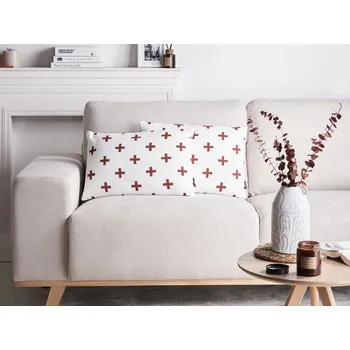 Polštář Sada 2 dekoračních polštářů bílé bavlněné povlaky na polštáře se vzorem obdélníkové polštáře 35 x 50 cm Beliani