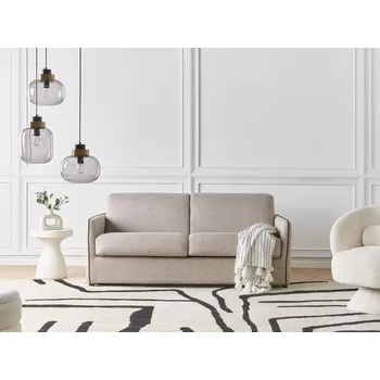 Pohovka Rozkládací pohovka světle hnědá látka čalouněná 2místná rozkládací plastové nohy moderní minimalistický styl obývací pokoj Beliani