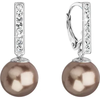 Náušnice Stříbrné visací náušnice se Swarovski perlou a krystaly 71121.3 bronze