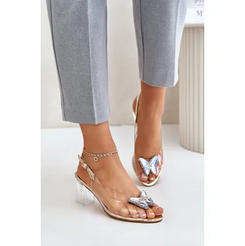 Dámské sandále Průhledné Sandály S Motýlem Na Podpatku D&A MR42-326 Barva: Zlatá, Velikost: 38