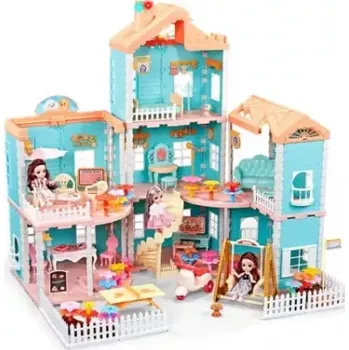 Domeček pro panenku Vila pro princezny s kouřícím komínem a svítacími lampami