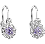 Stříbrné dětské náušnice visací se zirkonem fialová kytička 11176.3