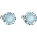 Stříbrné náušnice pecka s krystaly Swarovski a světle modrou matnou perlou kulaté 31314.3
