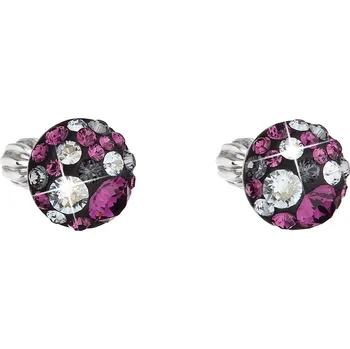 Náušnice Stříbrné náušnice pecka s krystaly Swarovski fialové kulaté 31336.3 dark amethyst