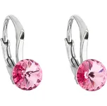 Stříbrné náušnice visací s krystaly Swarovski růžové kulaté 31230.3