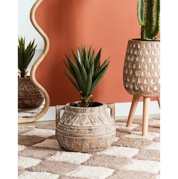 Květináč Květináč světle hnědý vnitřní a venkovní kulatý vzorovaný rustikální květináč Beliani