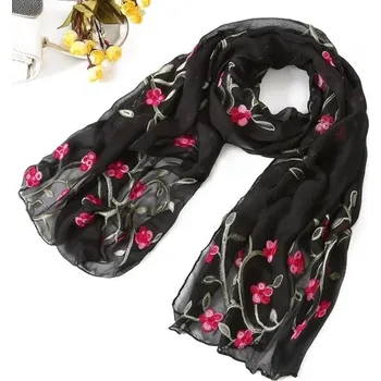 Šátek Dámský hedvábný šátek na jaro a léto | elegantní šátek - Černá