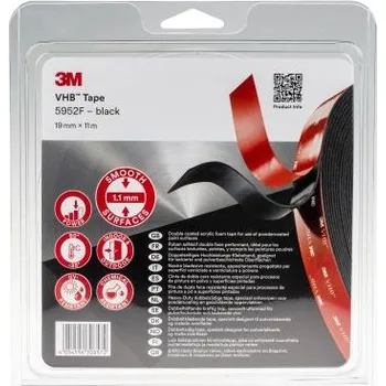 Lepicí páska Pěnová páska, Černá 19.0mm, délka: 11.0m tloušťka 1.10mm 5952F 3M Oboustranná