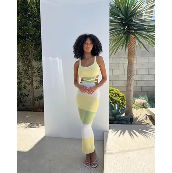 Dámské šaty Pletené šaty na léto po kotníky Barva: Žlutá, Velikost: L