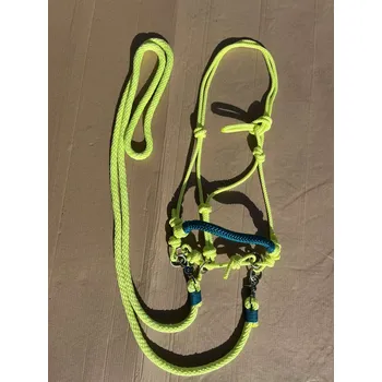 Sedlářská výroba Provazová ohlávka jezdecká s otěžemi, Žlutá FULL