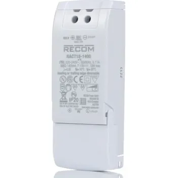Napájecí zdroj pro osvětlení Budič LED, řada: RACT18 RACT18-1400 6.5 → 13V dc 1.4A 18W ztlumování: Triak IP20 konstantní proud Recom