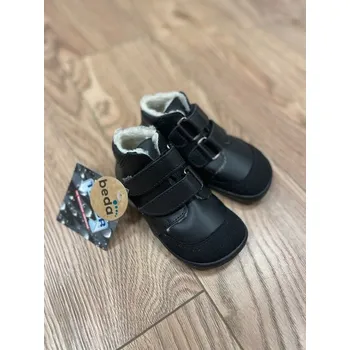 Dívčí zimní obuv Beda barefoot Zimní kožené boty s kožíškem a membránou - Just Black (BF 0001/W/MK/SO/2), Boty Beda Velikost: 23