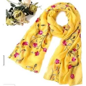 Šátek Dámský hedvábný šátek na jaro a léto | elegantní šátek - Žlutá