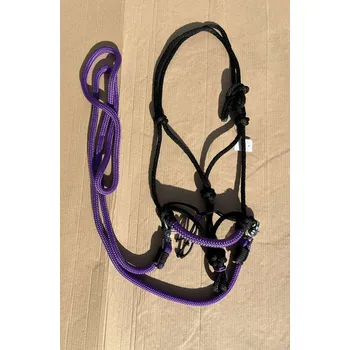 Sedlářská výroba Provazová ohlávka jezdecká s otěžemi, Černofialová COB