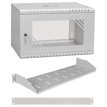 Rozvaděč RACK skříň závěsná NEKU PRO LIGHT 19" 6U 350mm, šedá, police, zaslepka