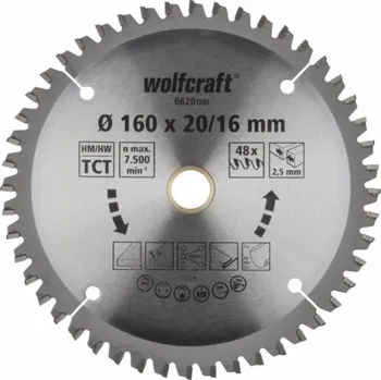 Pilový kotouč Wolfcraft Wolfcraft pilový kotouč jemné řezy o160x20,16 Z48 6620000
