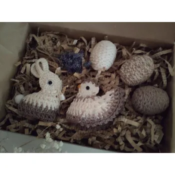 Velikonoční dekorace Slepička a zajíček hnědokrémová 2