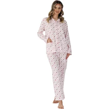 Dámské pyžamo Laveza pyžamo dámské Ewi 1524 - růžová, L (Dámské pyžamo na knoflíky)