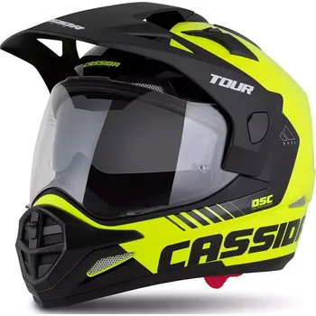 Helma na motorku Enduro přilba Cassida Tour 2.0 Dual fluo žluto-černo-černá s černým matným kšiltem