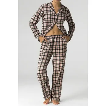 Dámské pyžamo Atlantic pyžamo dámské NLP-486 - černá-béžová-ecru, XXL (Dámské pyžamo na knoflíky)