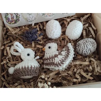 Velikonoční dekorace Slepička a zajíček, hnědobílá 2