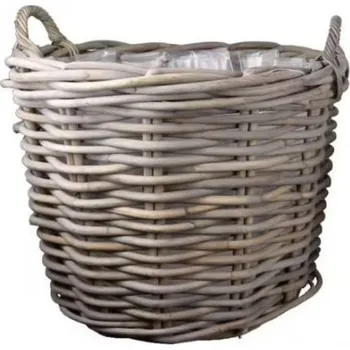 Obal na květináč Proutěný koš s uchy a igelitovou vložkou, průměr 60 cm, hnědo-šedý