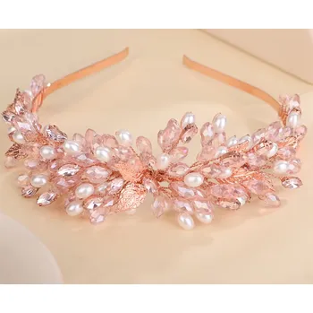 Čelenka B-TOP Široká čelenka do vlasů s bohatým zdobením Druh barvy: Zlatá růžová