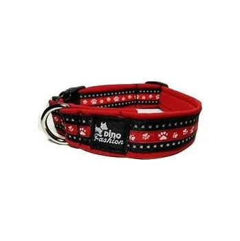 Obojek pro psa Obojek DINOFASHION reflexní červený motiv tlapky50/3cm