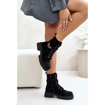 Dámská zimní obuv Zateplené Kotníkové Boty Workery s Ozdobou S.Barski Černé S. BARSKI černá 2966562