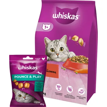 Krmivo pro kočku WHISKAS Adult hovězí 14 kg + WHISKAS Energy and Vitality 45g pamlsek pro kočky, s kuřecím masem