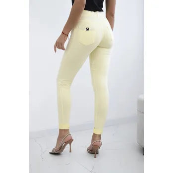 Dámské kalhoty Bavlněné kalhoty se zirkony na zadních kapsách žlutý M