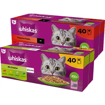 Krmivo pro kočku WHISKAS Adult sáčky 40 x 85 g Classic Meals + Whiskas výběrové menu v želé 40 x 85 g