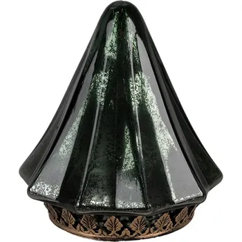 Zelená skleněná vánoční dekorace ve tvaru stromečku s LED osvětlením Remko 14x16 cm