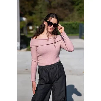 Dámská halenka Halenka přes ramena lurex U10538 Italie barva: růžová-pudrová