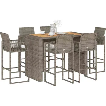 Zahradní sestava vidaXL 7dílný zahradní barový set bez podušek šedý polyratan akácie