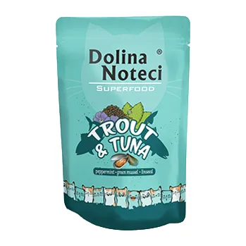Krmivo pro kočku DOLINA NOTECI Superfood pstruh a tuňák 10x85g sáček SLEVA 2%