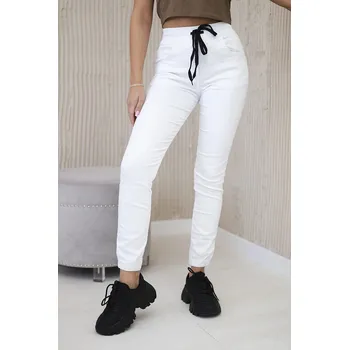 Dámské kalhoty Džínové kalhoty s žebrovaným lemem bílý 6XL