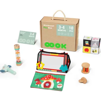 Výuková hračka Mamido Montessori box XXL 10ks Hmatavé kostky Zrcadlo Hudební nástroje Senzorika 3-4 měsíce