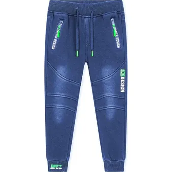 Dětská móda KUGO ZATEPLENÉ KALHOTY S IMITACÍ RIFLE Modrá 116/122